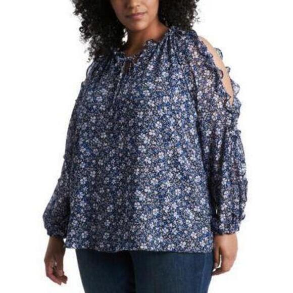 1.STATE Trendy Plus Size Ruffled Cold-Shoulder Top - Picture 1 of 1